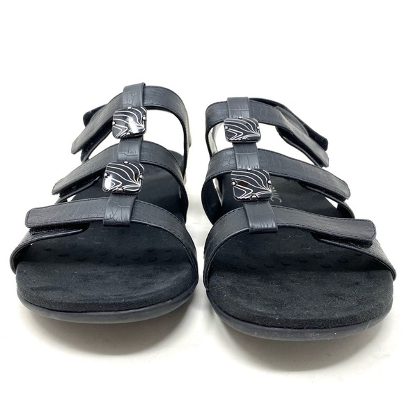 Vionic Amber Black Crocodile - Women\'s Adjustable Slide Sandal - Orthaheel
